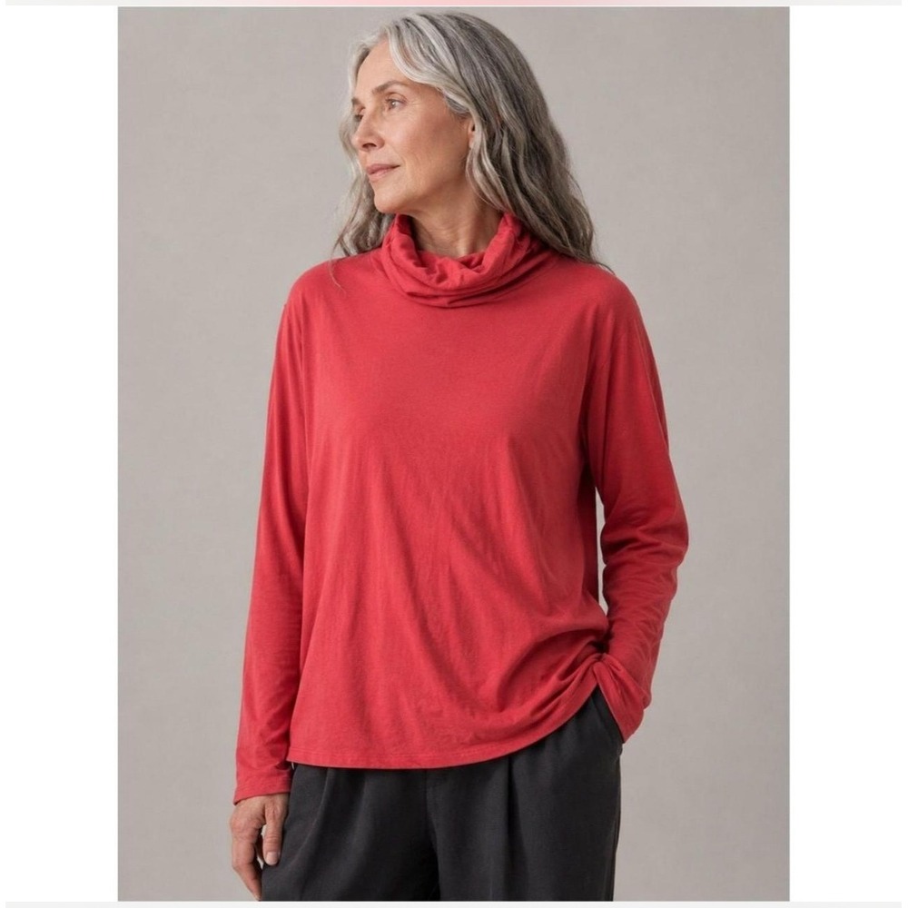 Eileen Fisher Papaya Scrunch Neck Long Sleeve Top 2X Minimalist Sustainable